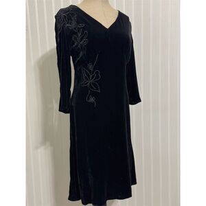 The Territory Ahead 4 Silk Velvet Dress Black TonalFloral Embroidered Whimsigoth